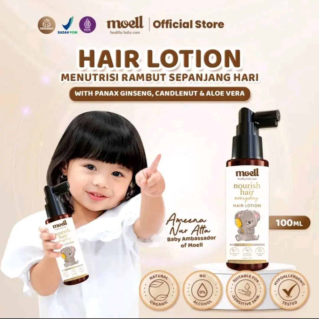 Moell Nourish Hair Everyday / Hair Lotion 100ml Menutrisi Rambut Bayi Sehat, Hitam & Lebat - Perawatan Haircare