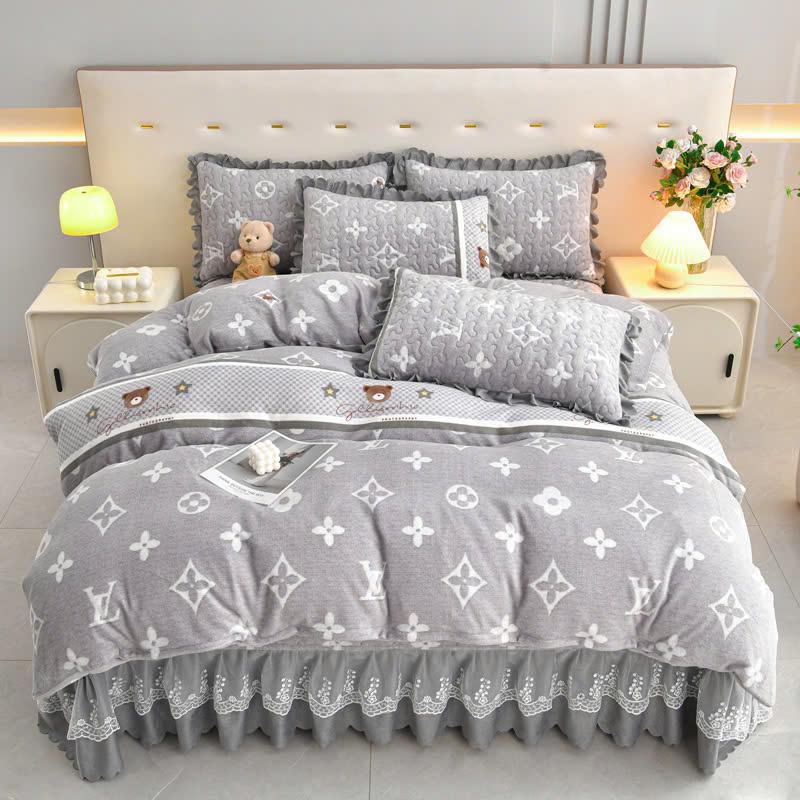 Bộ Vỏ Chăn Ga Gối Nỉ Nhung Mềm Mịn Ga Phủ Trải Giường Trần Bông Vỏ Chăn Ấm Mùa Đông Có Khoá Lồng Ruột