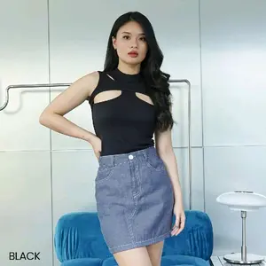 Baju Tanktop Cut Out Poti Feminine Simple & Sexy Atasan Kemben Rib Knit Elastis Warna Black White Coco Grey Cream