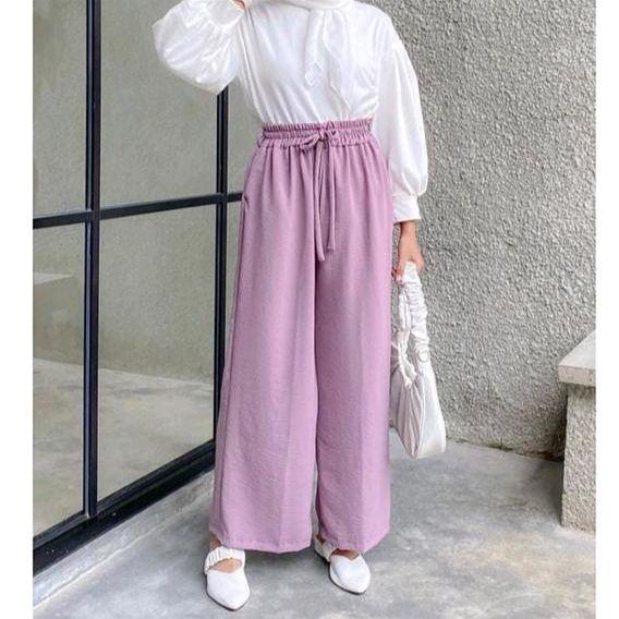 Celana Cringcel Airflow kulot panjang tali serut pinggang full karet ada saku aktif kanan kiri Bawahan Crinkle Wanita 6
