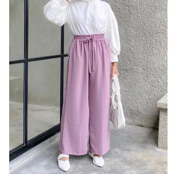 Celana Cringcel Airflow kulot panjang tali serut pinggang full karet ada saku aktif kanan kiri Bawahan Crinkle Wanita 6