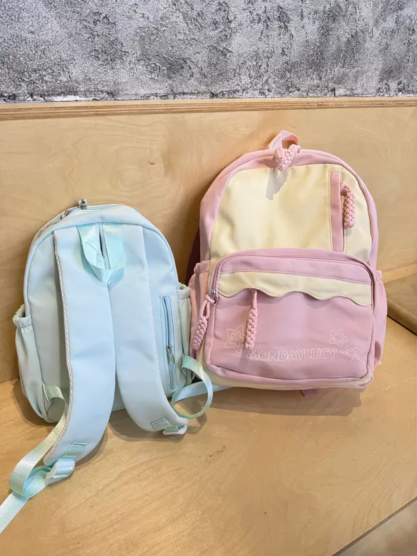 【Ready】Tas sekolah kecil Macaron, segar dan serbaguna, ransel kecil warna kontras, ransel tamasya sekolah Backpack Wanita 4