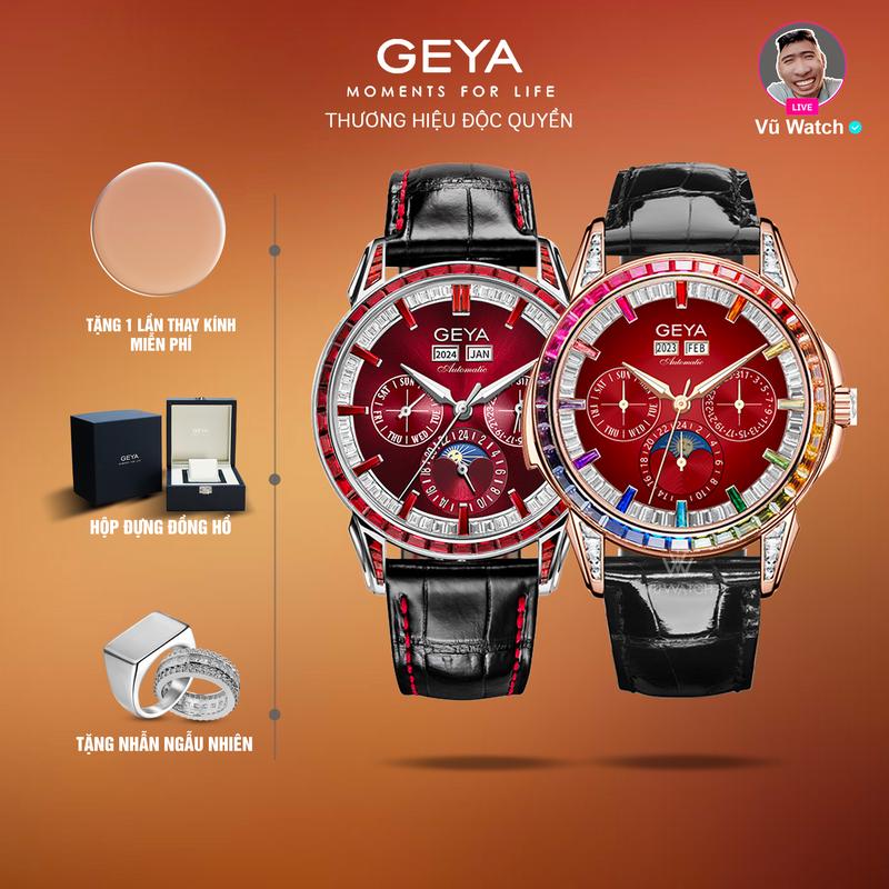 Đồng hồ cơ nam GEYA G78189+G78188 +G78205 [4648] [4950], chống nước 5ATM, mặt kính sapphire, dây kim loại/dây da, bảo hành 5 năm