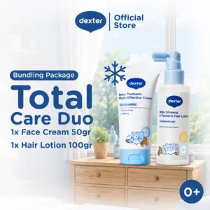 DEXTER Baby [2 PCS] Total Care Duo Bundle Ice Face Cream 50gr & Hair Lotion 100gr | dengan Panthenol & Adenosine | Melembabkan Wajah dan Merawat Kulit Kepala serta Rambut Anak