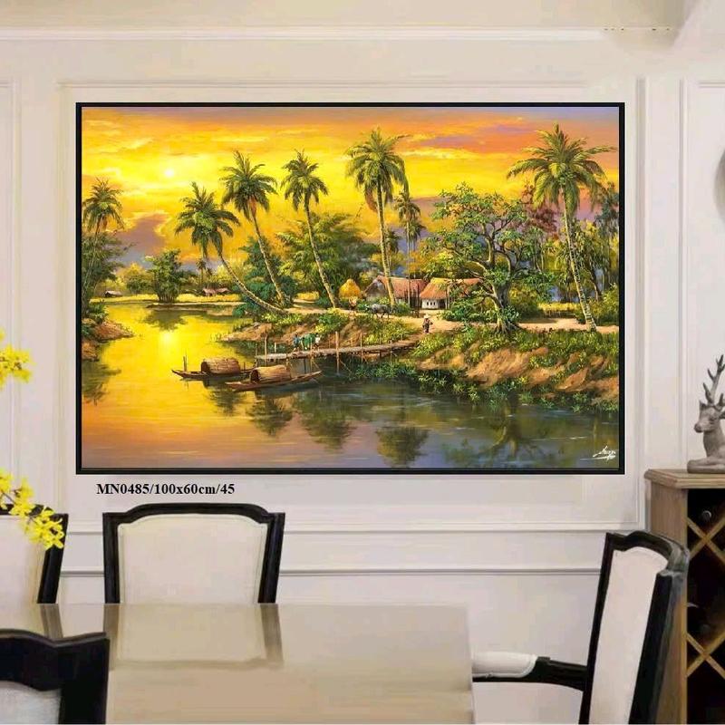  Tranh thêu chữ thập LÀNG QUÊ mẫu mới mn0485-100x60cm  thêu kín tranh chưa thêu handmade diy 