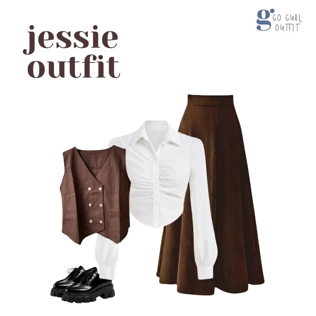 One Set OOTD Yearbook (Kemeja, Vest Coklat, Rok Coklat) Setelan 3in1 Outfit Vintage - GGO28