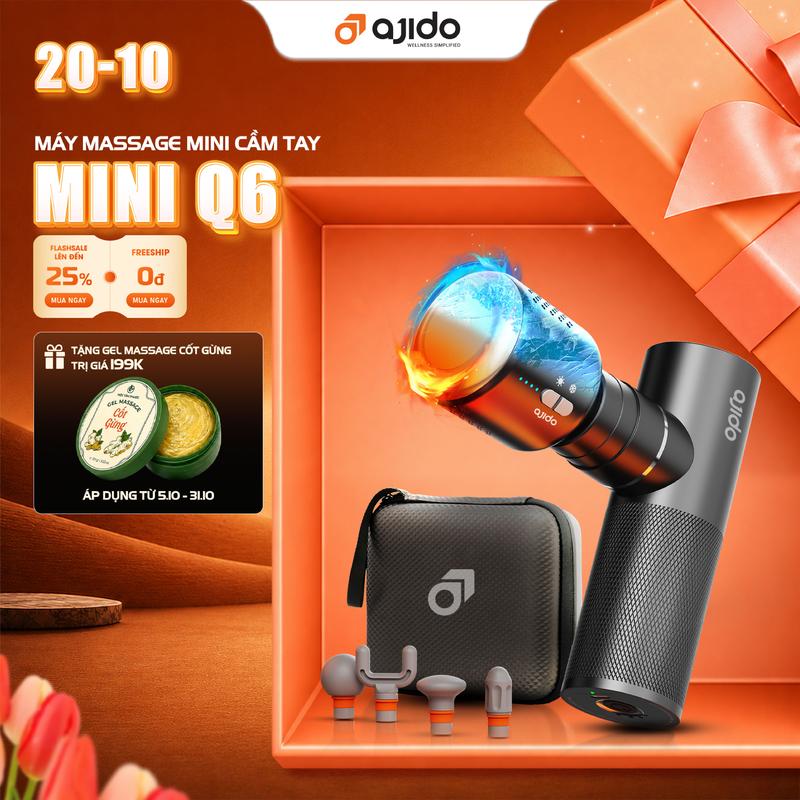 Máy Massage Cầm Tay Cao Cấp Ajido Mini Q6 - Mát Xa Chuyên Sâu, Giảm Đau Nhức Cơ, Tích Hợp Đầu Massage Nóng & Lạnh