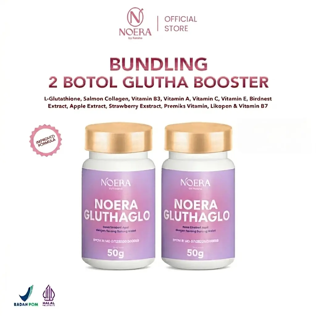 Noera Special Package 2 Box Noera Glutha Booster | Booster Whitening | Booster Pencerah | Serbuk Pencerah | Suplemen Kecantikan | Pencerah Kulit l Improved Formula
