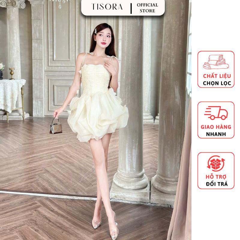 Đầm corset dự tiệc 2 dây cup ngực nhún tùng bồng xòe sang trọng - TISORA