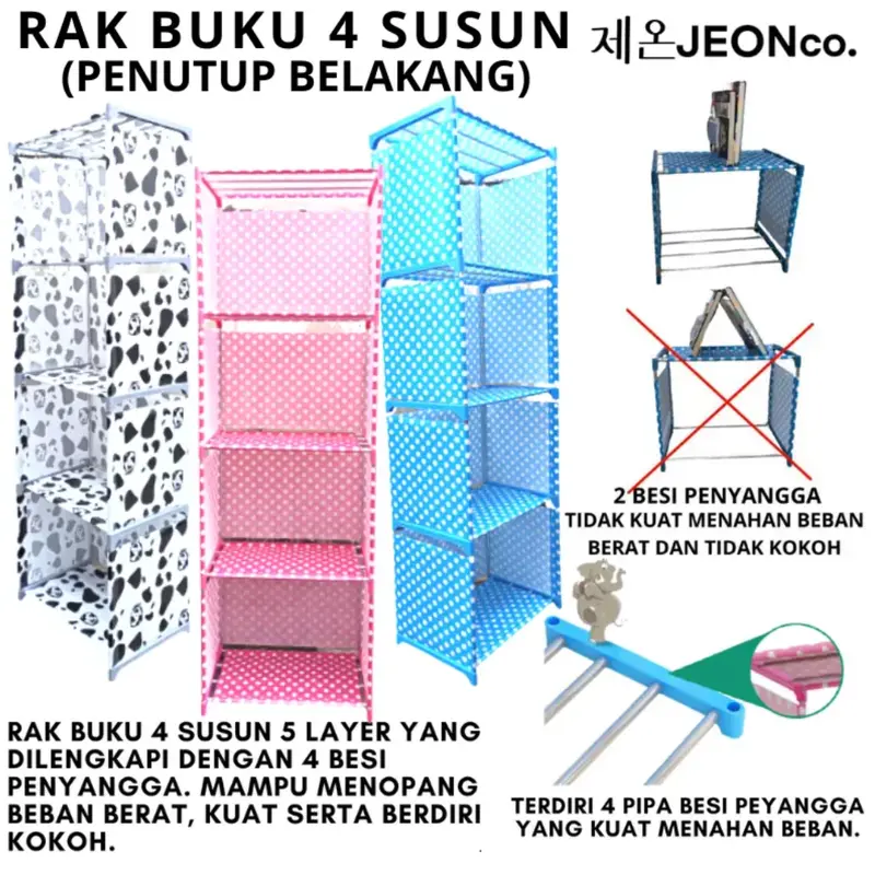 Rak Buku Portable 5 Susun / Rak Serbaguna 5 susun / Rak Buku Serbaguna Plus Penutup Belakang 1
