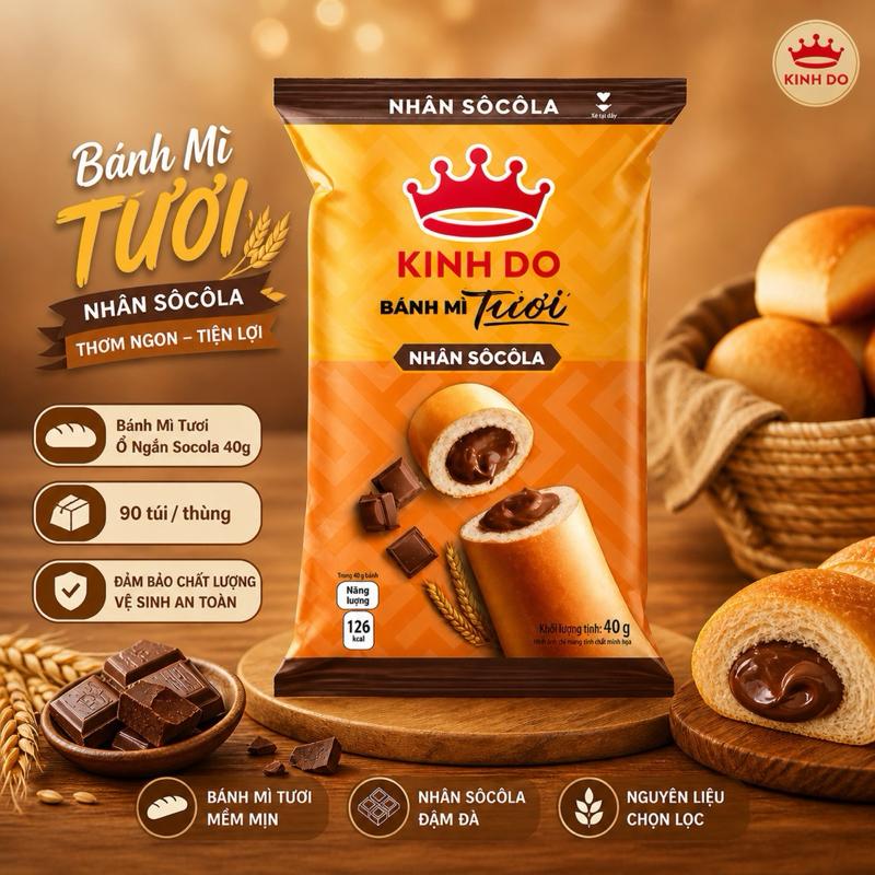 Bánh mì Kinh Đô Tươi - Ổ Ngắn Socola - 40 gram