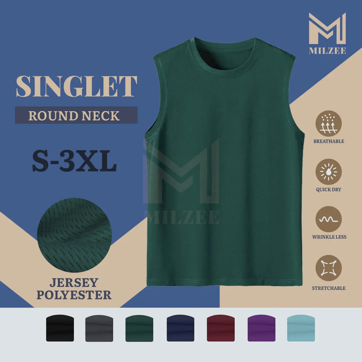 Milzee Polyester T-Shirt Men Jersey Round Neck T shirt Short Sleeve Baju Jersi Lelaki Plain Unisex Quick Dry Baju Sukan Casual Sport