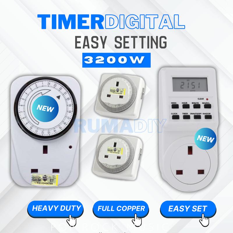 BOLE Multi Programmer Timer 13A SOCKET SQUARE Digital Timer 24hour ...