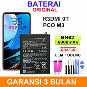 Baterai Original R3DMI 9T PCO M3 BN62 6000mAh Garansi 3 Bulan Gratis Lem & Obeng