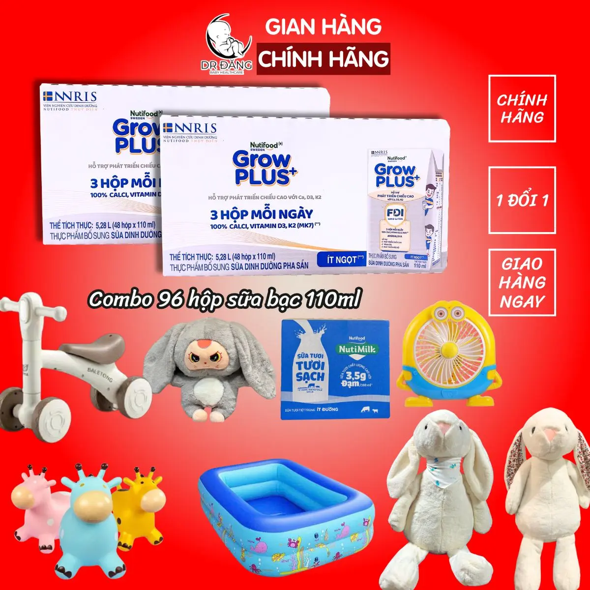 [Độc Quyền KOC - Tặng quà] Combo 96 hộp grow bạc 110ml - Growplus sữa nước công thức cho bé hộp 110ml