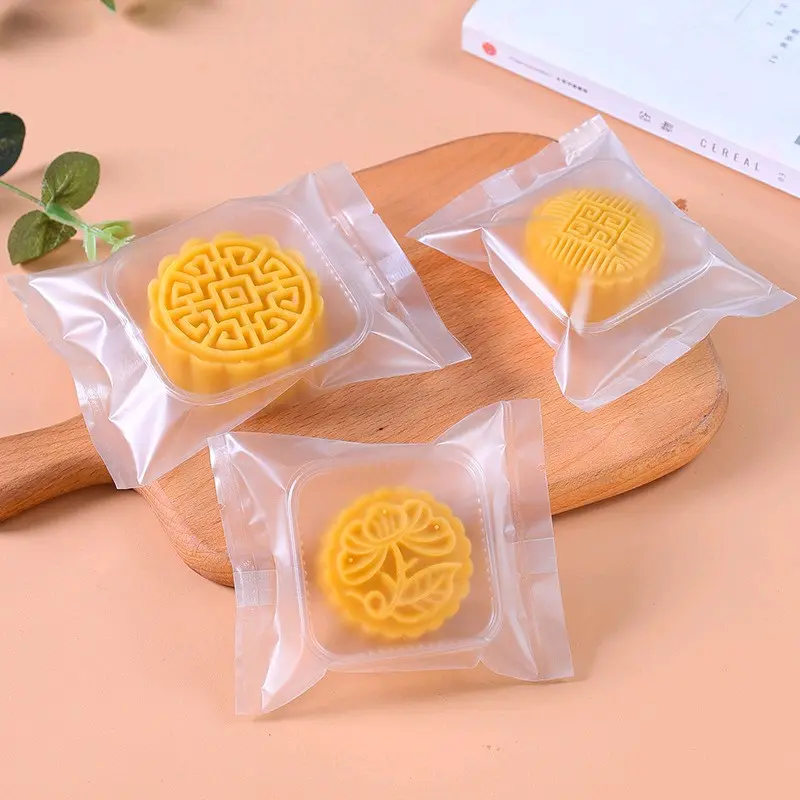 100pcs Thick Frosted Mooncake Packaging Plastic Bags with Tray 50g, 75g, 100g, 125g Heat Seal Transparent Cookies Wrapper Packaging