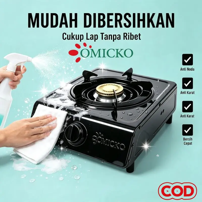 Kompor Gas 1 Tungku Merk OMICKO Body Stainless Steel Anti Karat Tahan Lama, Api Biru Hemat Konsumsi Gas Dilengkapi Pemantik Otomatis, Cocok Penggunaan Dapur Rumah dan Usaha Warung Kecil | Ready Stock BISA COD