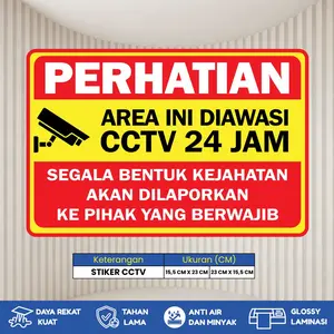 Stiker CCTV 24 Jam Area Diawasi Pengawasan Keamanan Vinyl Glossy Anti Air