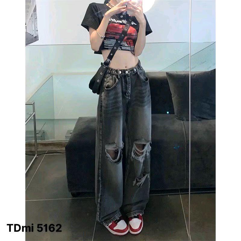 Quần jean nữ ống rộng rách gối 1