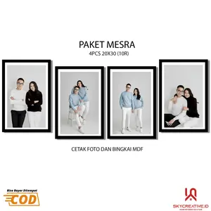 Skycreative Cetak Foto 4 Pcs 10R dengan Bingkai MDF Dinding Rectangle 20x30 cm Tebal 6mm Laminasi AC 210 gram Paket Mesra