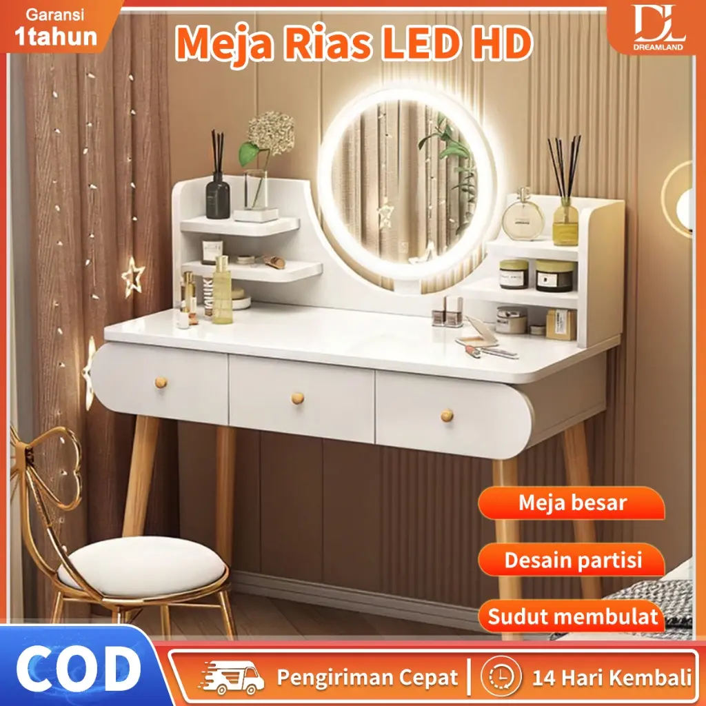 Meja Rias Putih/Meja Rias Minimalis/meja rias kecil/ Meja rias kaca lampu LED/Rak kosmetik Meja Rias Putih Meja Minimalis
