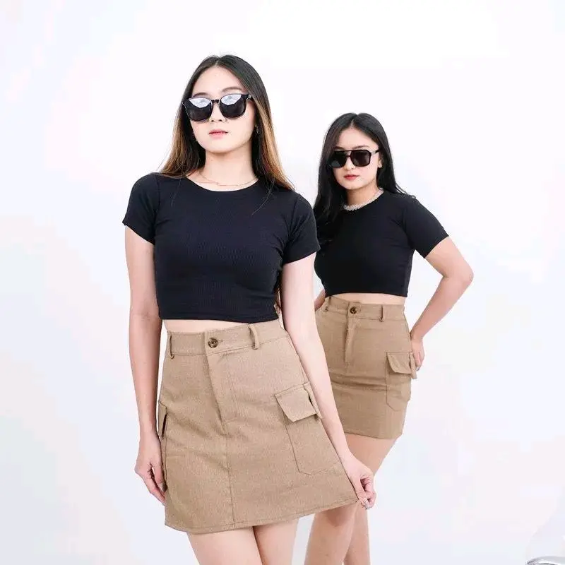 Rok Cargo Wanita Korean Style Polos Rok Pendek Wanita - Bahan Berkualitas Terbaik - Panjang, Santai Ada Saku Samping Rok Pendek Casual Rok Mini Nyaman