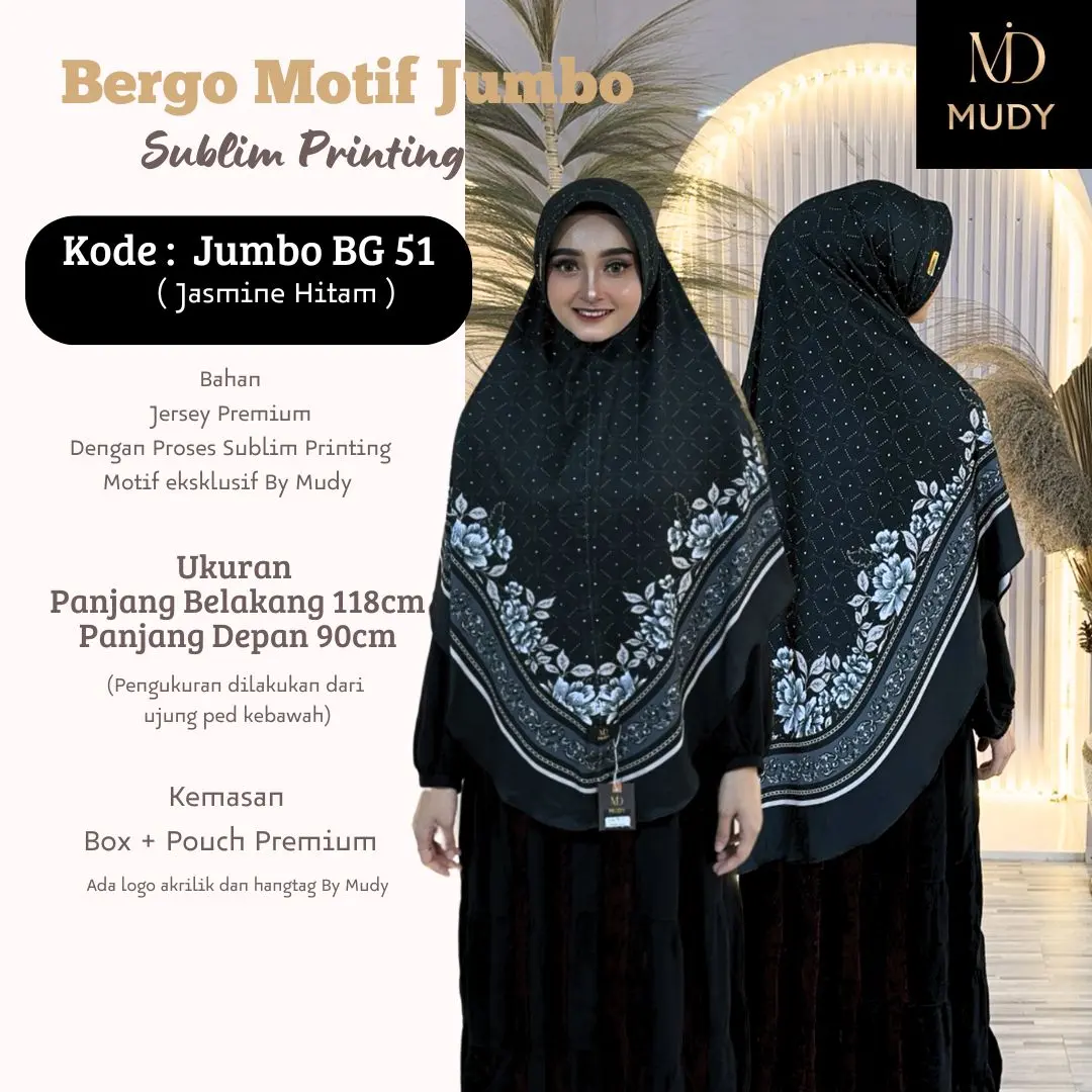 Jilbab instan daily hijab bergo JUMBO motif Mudymudy