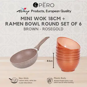 [CELYHOME PO 14 MARET] Pero Mini Wok 18 Cm FREE Ramen Bowl Round set of 6 / Wajan Panci Penggorengan Deep Fry 18 Cm / Tanpa Tutup / Anti Lengket