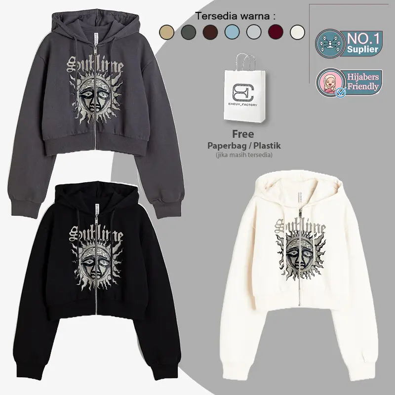 Zipper Crop Wanita Band Sublime - Hoodie Zipper Crop Bahan Fleece Lembut Halus Tebal 280-320GSM Sweater Crop Zip Basic Tangan Panjang - Hoodie Wanita Jaket Resleting 0