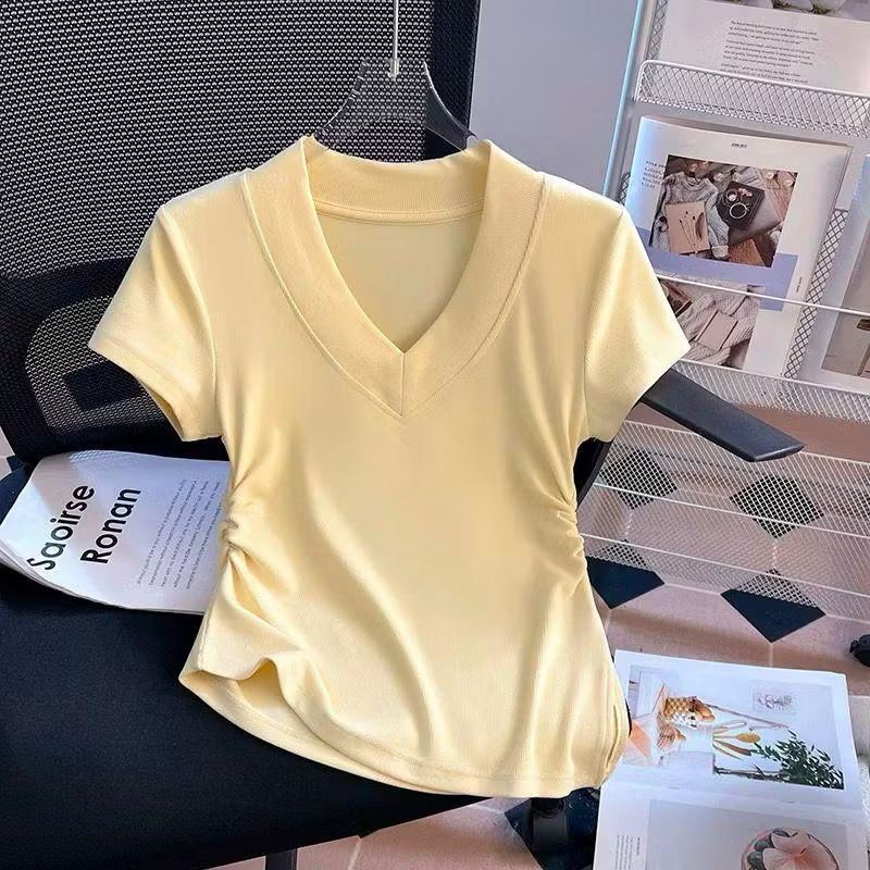 ALCOLLECTION-Kaos Atasan Wanita Polos-Lengan Pendek-Model Cubit Kiri-Kanan-Bahan Semi Spandex Size M L XL XXL