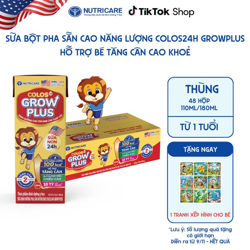  Thùng 48 Hộp Sữa Bột Pha Sẵn GROW PLUS Colos 24h Nutricare Bé Tăng Cường Đề Kháng Tiêu Hoá Tốt Cho Bé 