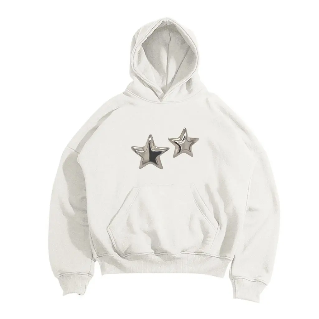 Hoodie Boxy Polos Oversize Putih White Brokenwhite Chrome Twin Pria Wanita by Hnnna Store