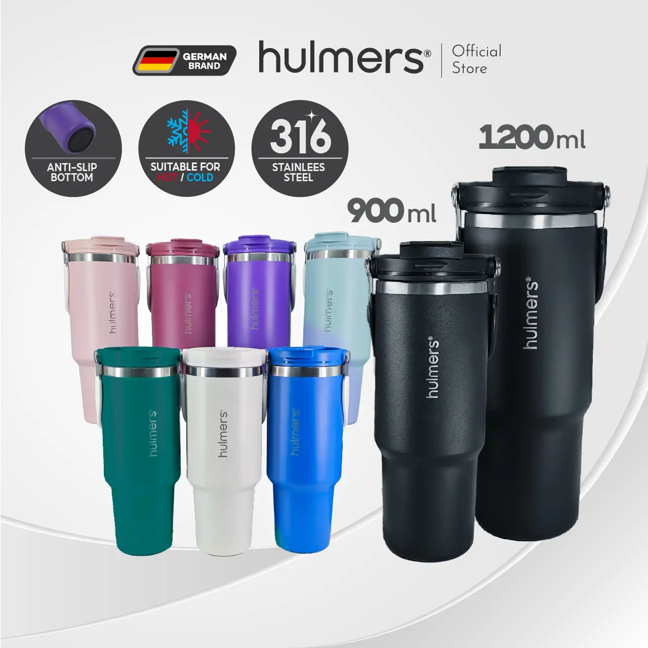 Hulmers - 1200ML/900ML Thermos Bottle 316 Stainless Steel Tumbler with Handle and Straw Double Layer Insulation Cup