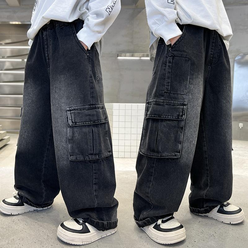  Quần bò ống xuông quần jeans ống rộng chất mềm mại quần túi hộp cho bé trai size 20-50kg quần jeans túi hộp bé trai 