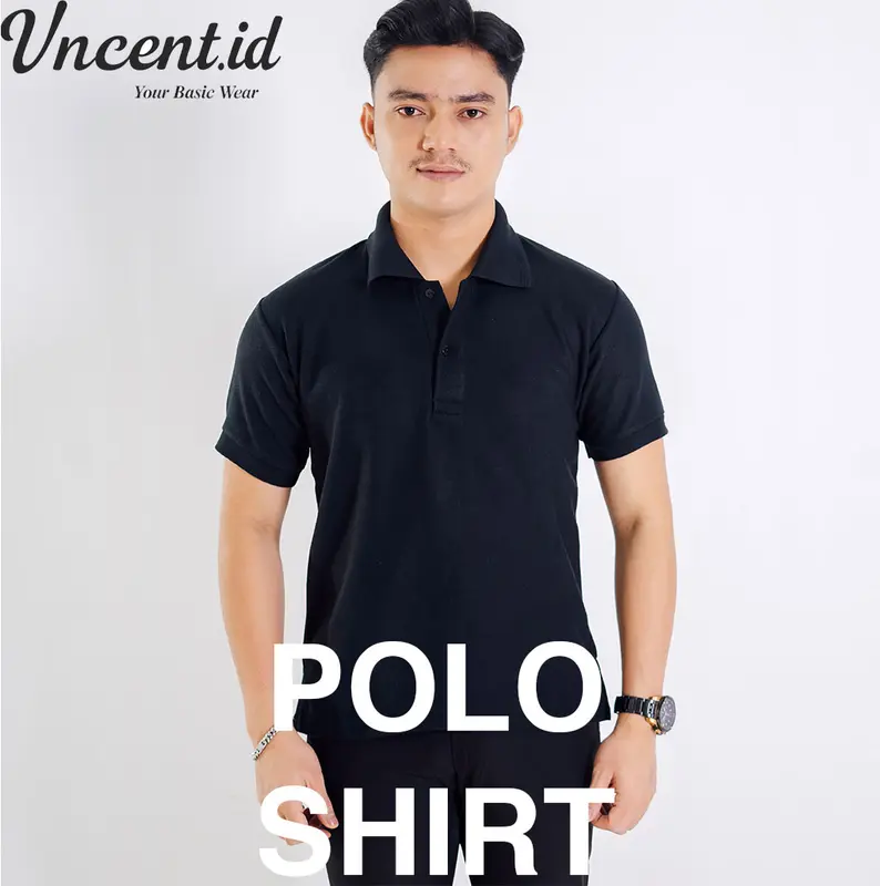 VNCENTID Kaos Kerah Polo Shirt Pendek Baju Polos Pria Keren Cowok HITAM size XL