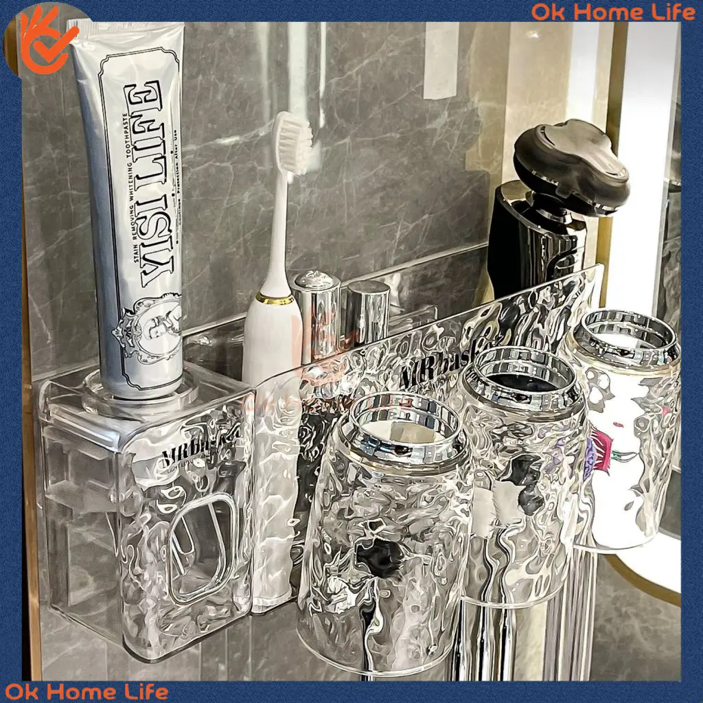 ABS Plastic Toothbrush Holder Toothbrush Rack Perforated Wall-Mounted Glacier Tooth Mug Bathroom Storage Gargle Cup Rack