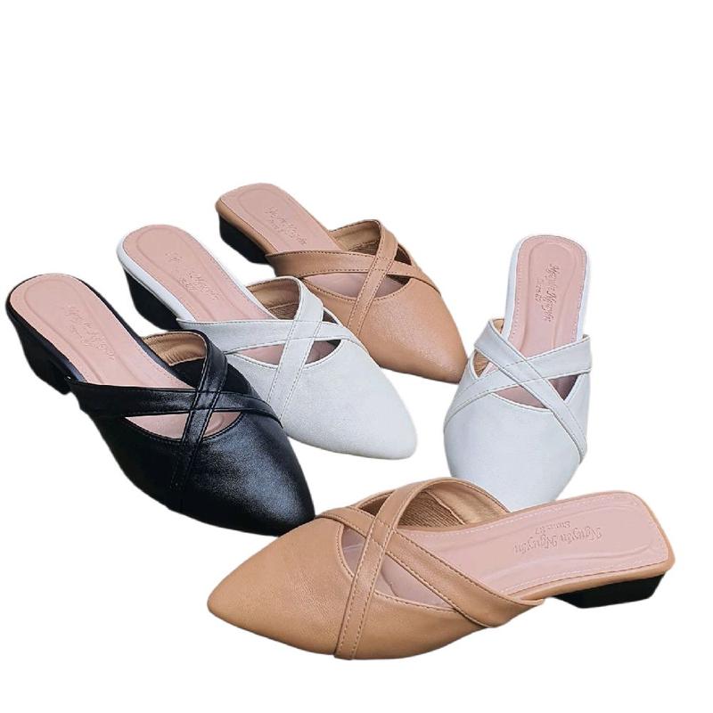 Sục Nữ Mũi Nhọn Gót Trụ Cao 5 phân và 3 Phân Trang Trí Dây Chéo Bên Trên đế đúc liền .store NGUYÊN NGUYÊN 87 Shoes GiàY Nữ dép