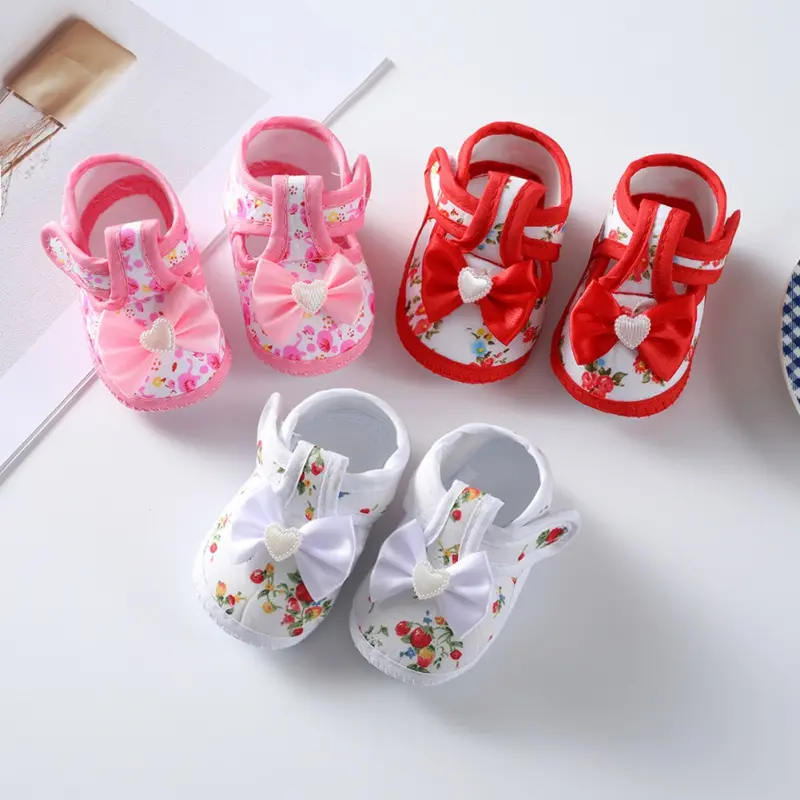 Giày Cho Em Bé Gái, Cho Trẻ Mới Biết Đi, Đế Mềm, Chất Liệu Bông, Có Nơ, Thích Hợp Cho Trẻ Sơ Sinh, 0-1 Tuổi