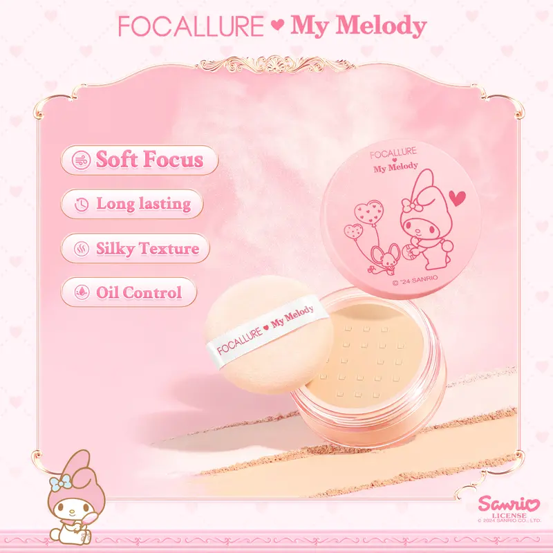 [Official] FOCALLURE X Sanrio #CallMeBeauty Bare-skin UV Cushion & Matte Setting Loose Powder 2PCS 6