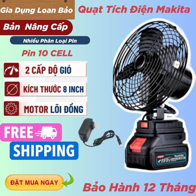 [ Sale Đầu Hè ]  Quạt Tích Điện Lồng Sắt Cánh Sắt - Pin 10Cell Dùng Liên Tục 6-8H, Quạt Tích Điện Makita Để Bàn 2 Cấp Độ Gió Siêu Mát