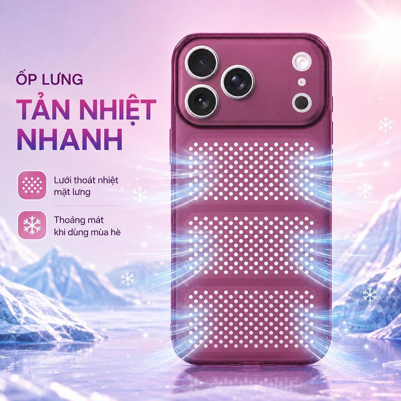 Ốp lưng siêu mỏng mùa hè với lưới tổ ong tản nhiệt cho iPhone 17 Pro Max/16 Pro/15/13/14/12 Pro Max tông màu dopamine chống rơi vỡ vân tay vàng hóa đa chức năng tích hợp opt hoang khi