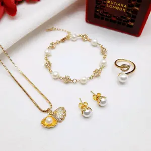 Gratis Gelang - Set Komplit Permata Bulat  Mutiara Tawar Asli Bersertifikat