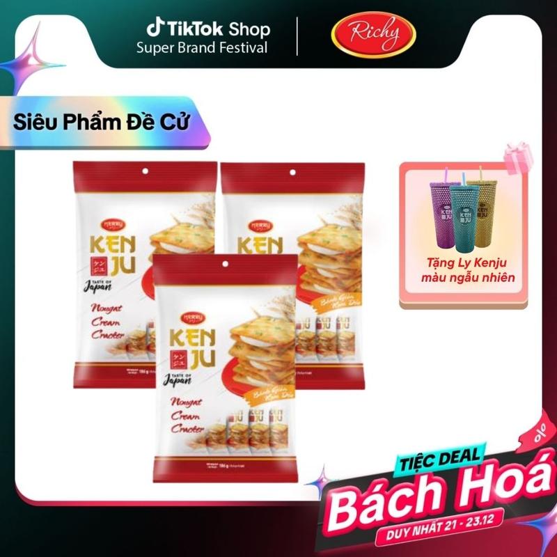   ƯU ĐÃI THÁNG 12 TẶNG 1 LY KENJU NGẪU NHIÊN  Richy Combo 3 Gói Kenju Mix Hành Kem Dẻo Vị Truyền Thống 186g Chà Bông 192g Rau Củ 192g Kenju Tôm 192g Snack Ăn Vặt Tặng Ly Kenju Ngẫu Nhiên 