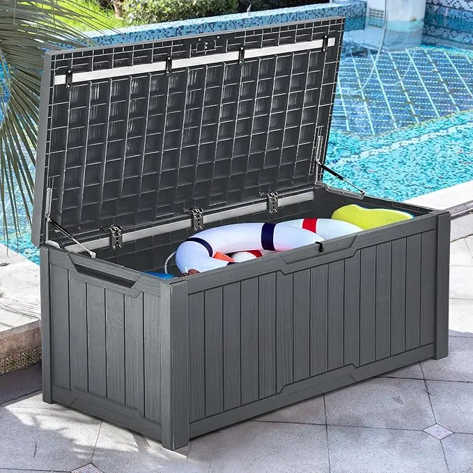 YITAHOME Outdoor Storage Box, 120 Gallon Waterproof Deck Box for Garden Tools, Patio Cushions,Lockable, Easy Assembly, Dark Brown / Black / Dark Grey 8