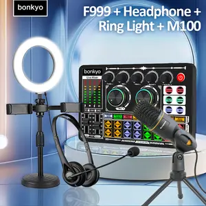 Bonkyo F999+M100+ Headphone Berkabel sound card set dengan pemantauan peralatan audio set lengkap mikrofon sound card TIKTOK bernyanyi ponsel mixer khusus rekaman lagu K profesional[COD]