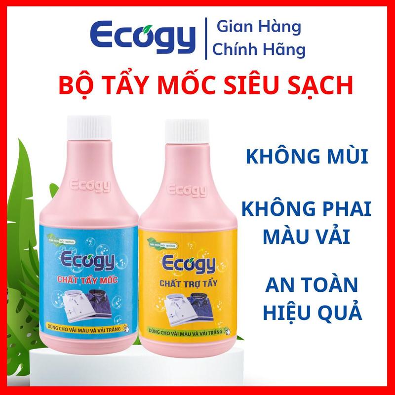 ECOGY ; Deal độc quyền - Bộ tẩy mốc siêu sạch Ecogy; Hỗ trợ làm Sạch mốc thâm kim vết két mồ hôi vết dầu mỡ từ đồ ăn vết đồ uống trên quần áo màu và trắng; Dạng nước không mùi trong lượng 600g 2 chai