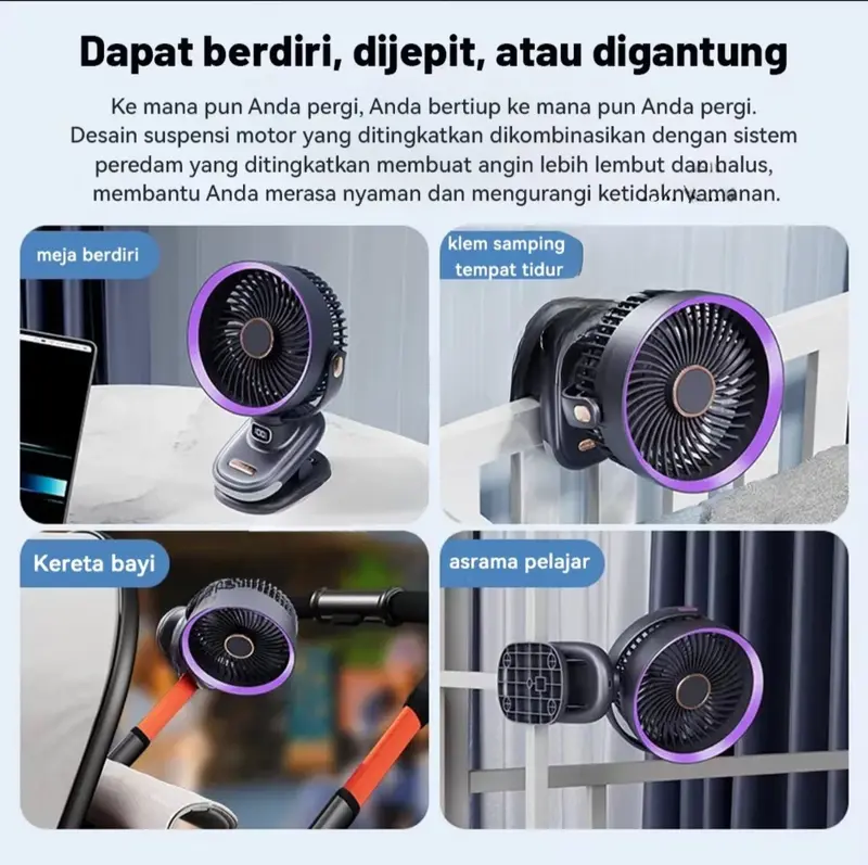 Kipas Angin Jepit Lampu Dengan Baterai Polimer 15000mAh 20000 mAh 30000 mAh ceiling fan 3