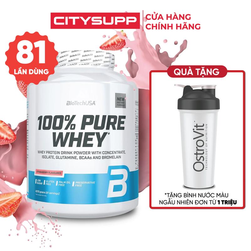  Sữa Bột BioTechUSA 100% Pure Whey  2.27KG  Bổ Sung Protein BCAA và Glutamine Không Chứa Gluten | CitySupp 