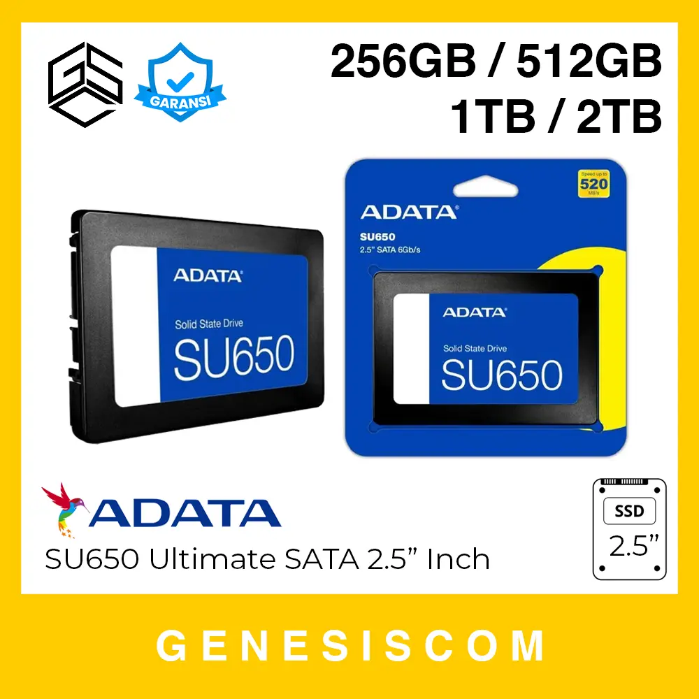 SSD ADATA SATA 2.5" Inch - 256GB / 512GB / 1TB / 2TB - SU650 Ultimate SATA3 III 3D Nand Internal Drive Disk Solid State Storage 2,5" Inci ORIGINAL GARANSI