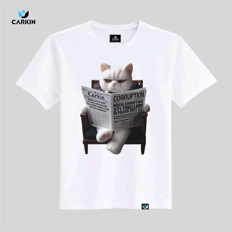 Kaos CARKIN Corrupt Cat Basic Hitam,Putih, Distro Lembut - Model Unisex,Wanita,Pria,Tangan pendek,Nyaman Katun T-Shirt,Cotton Combed 24s premium 2